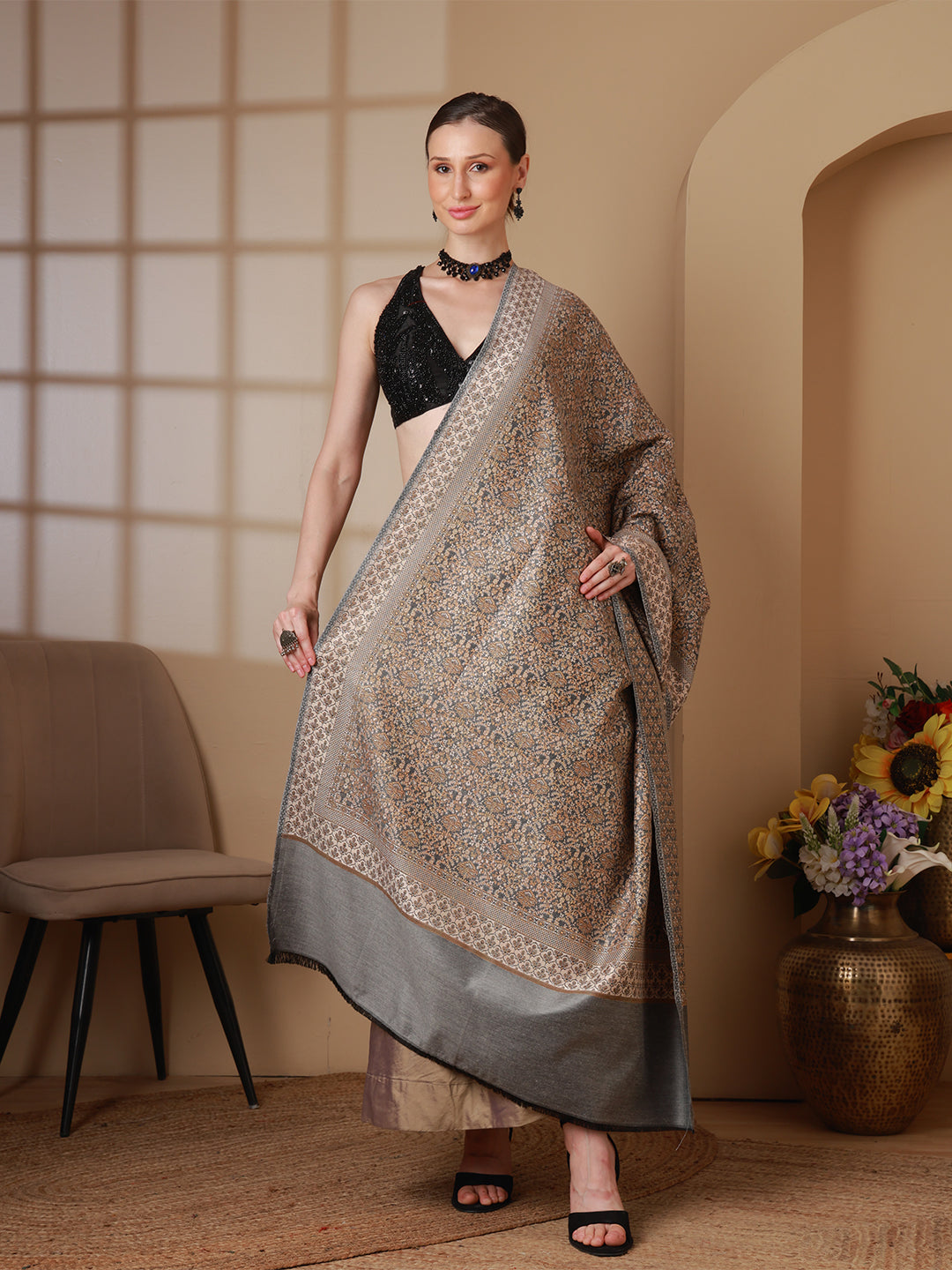 Women's Floral Acrylic Wool Shawl