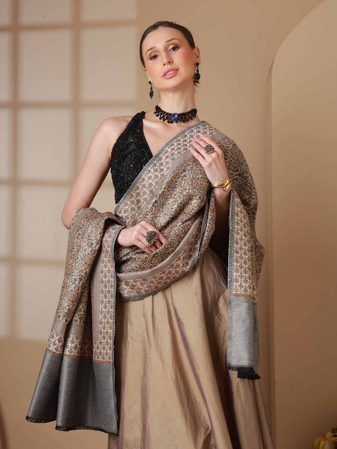 Women's Floral Acrylic Wool Shawl