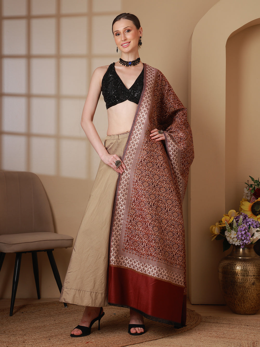 Women's Floral Acrylic Wool Shawl