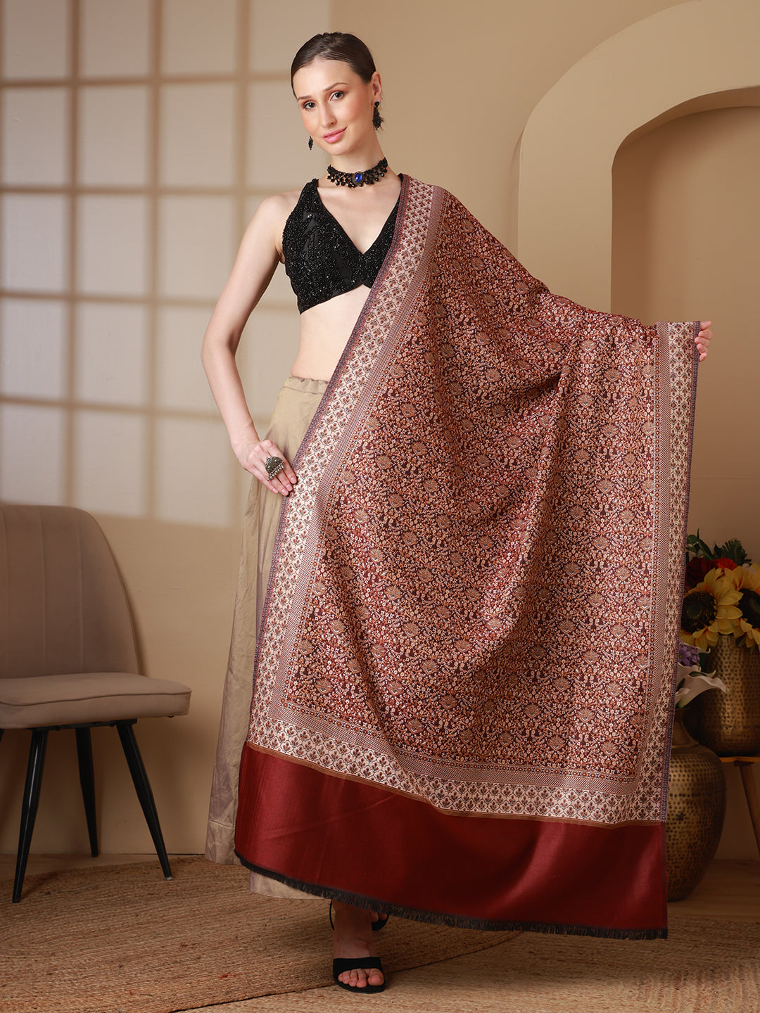 Women's Floral Acrylic Wool Shawl