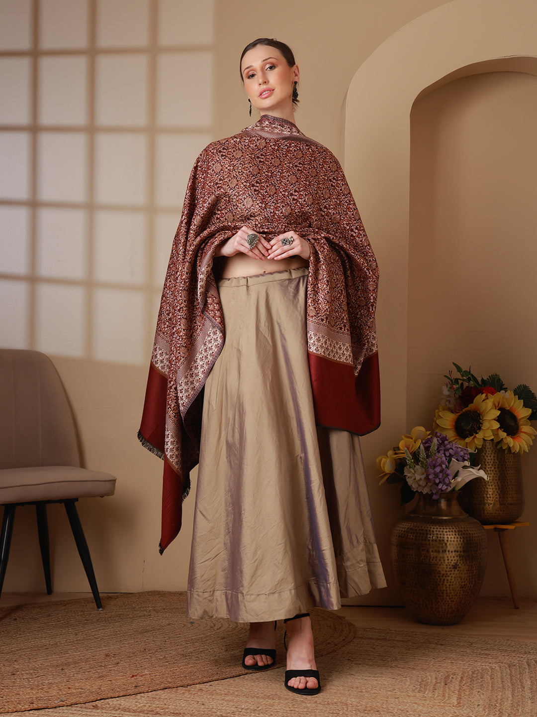 Women's Floral Acrylic Wool Shawl