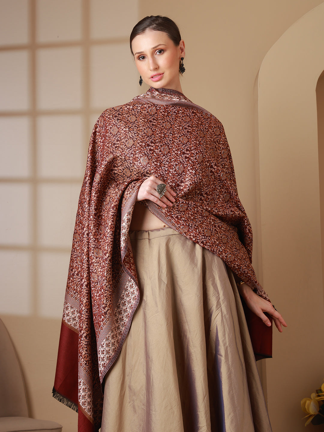 Women's Floral Acrylic Wool Shawl