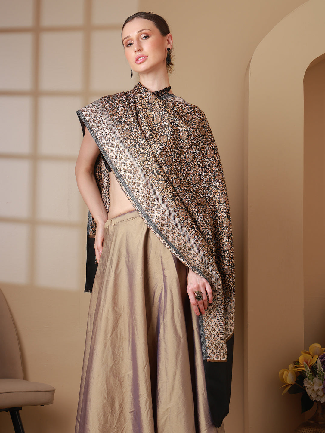 Women's Floral Acrylic Wool Shawl