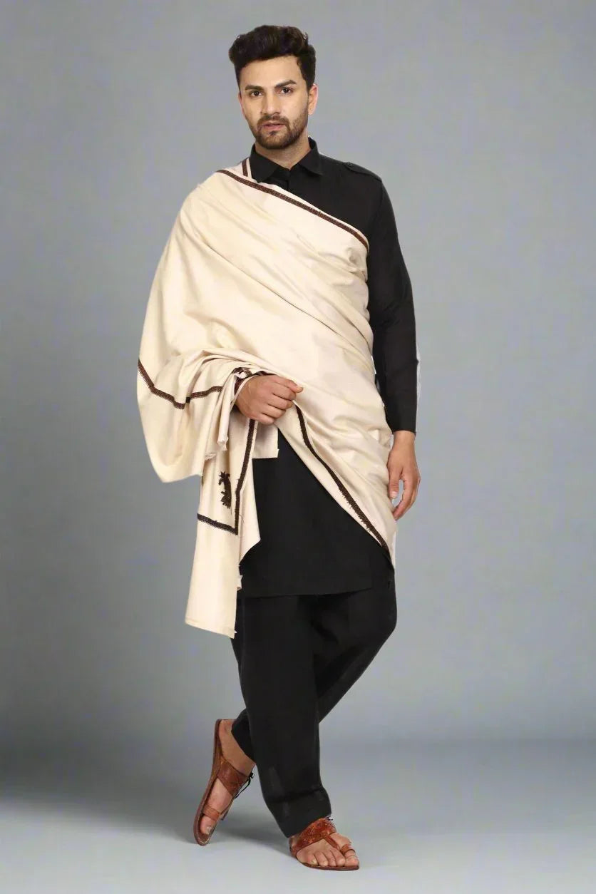 Men's Kashmiri Embroidered Wool Shawl - View 6 | Kashmiri Shawl | SWI Stylish