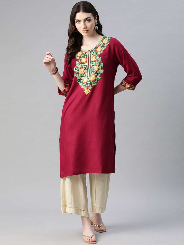 Women's Aari Embroidery Woollen Kurti