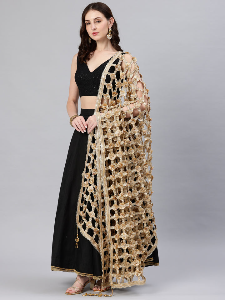 Women's Embroidered Golden Lace Dupatta