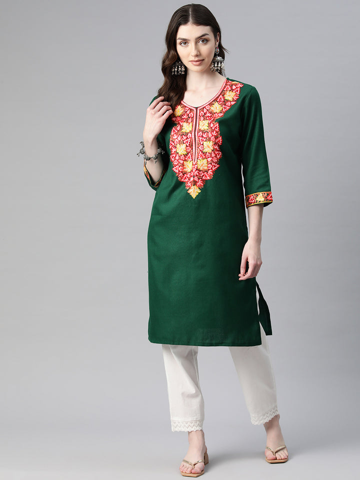Women's Aari Embroidery Woollen Kurti