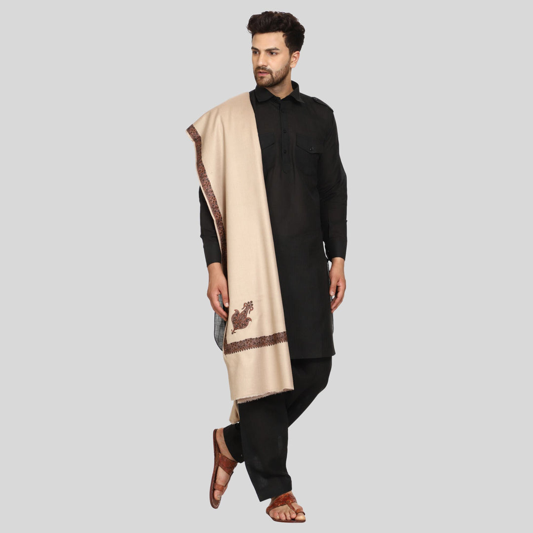 Men's Kashmiri Embroidered Wool Shawl