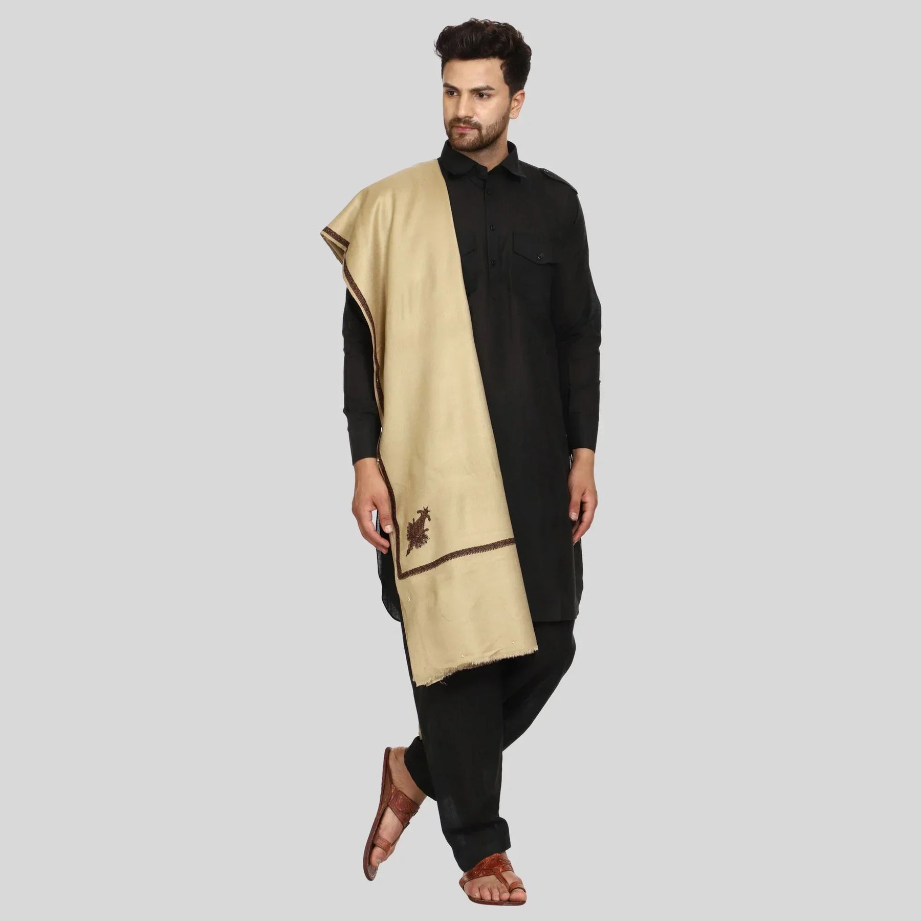 Men's Kashmiri Embroidered Wool Shawl - View 16 | Kashmiri Shawl | SWI Stylish