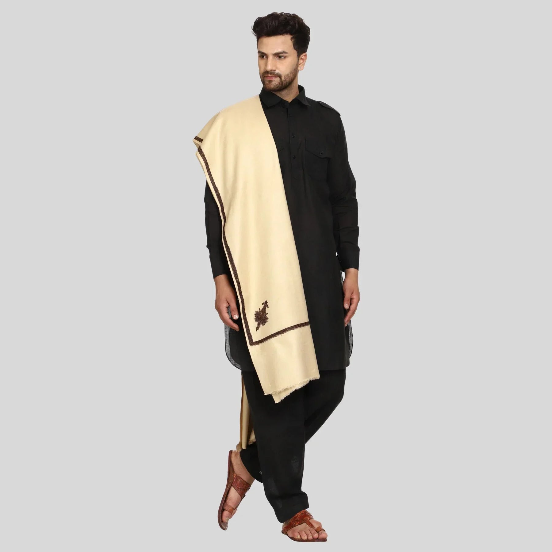 Men's Kashmiri Embroidered Wool Shawl - View 10 | Kashmiri Shawl | SWI Stylish