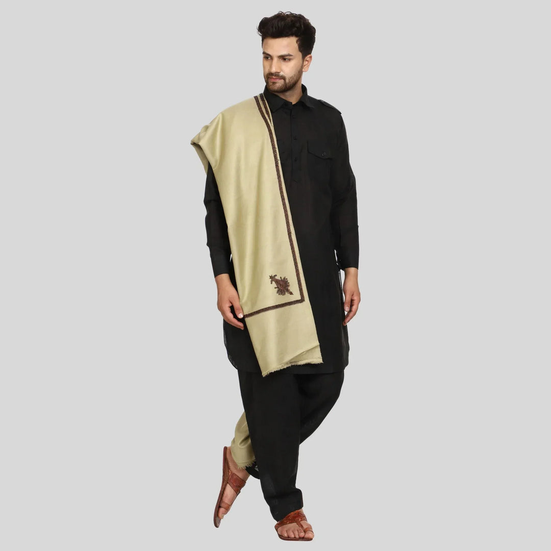 Men's Kashmiri Embroidered Wool Shawl - View 3 | Kashmiri Shawl | SWI Stylish