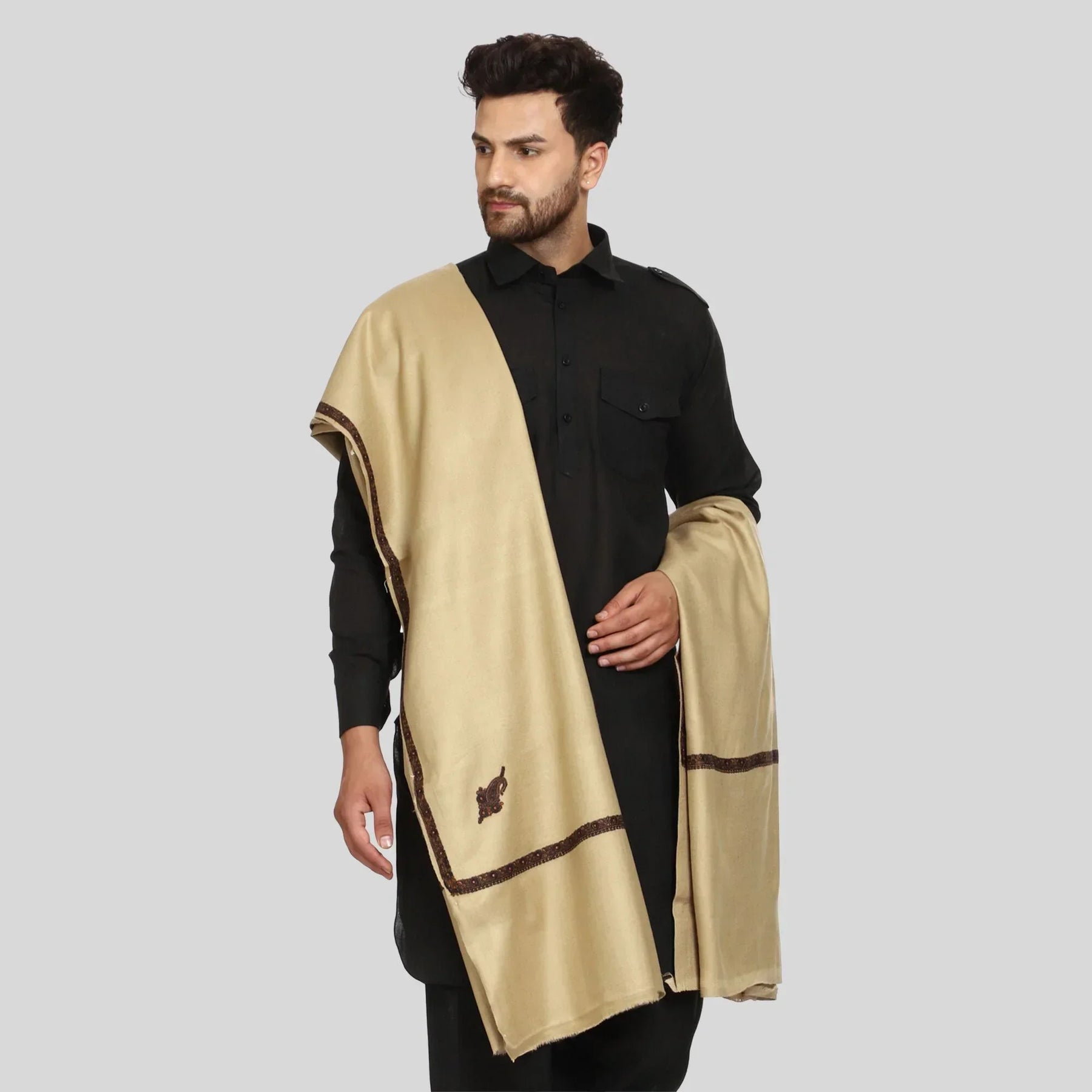 Men's Kashmiri Embroidered Wool Shawl - View 4 | Kashmiri Shawl | SWI Stylish
