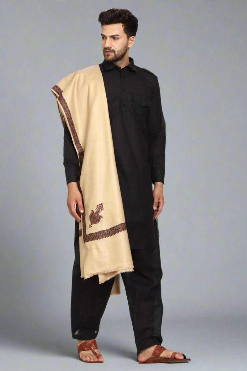 Men's Kashmiri Embroidered Wool Shawl