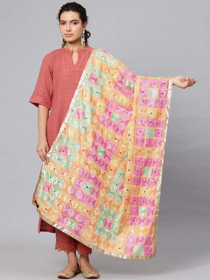 Women's Phulkari Embroidered Chiffon Dupatta