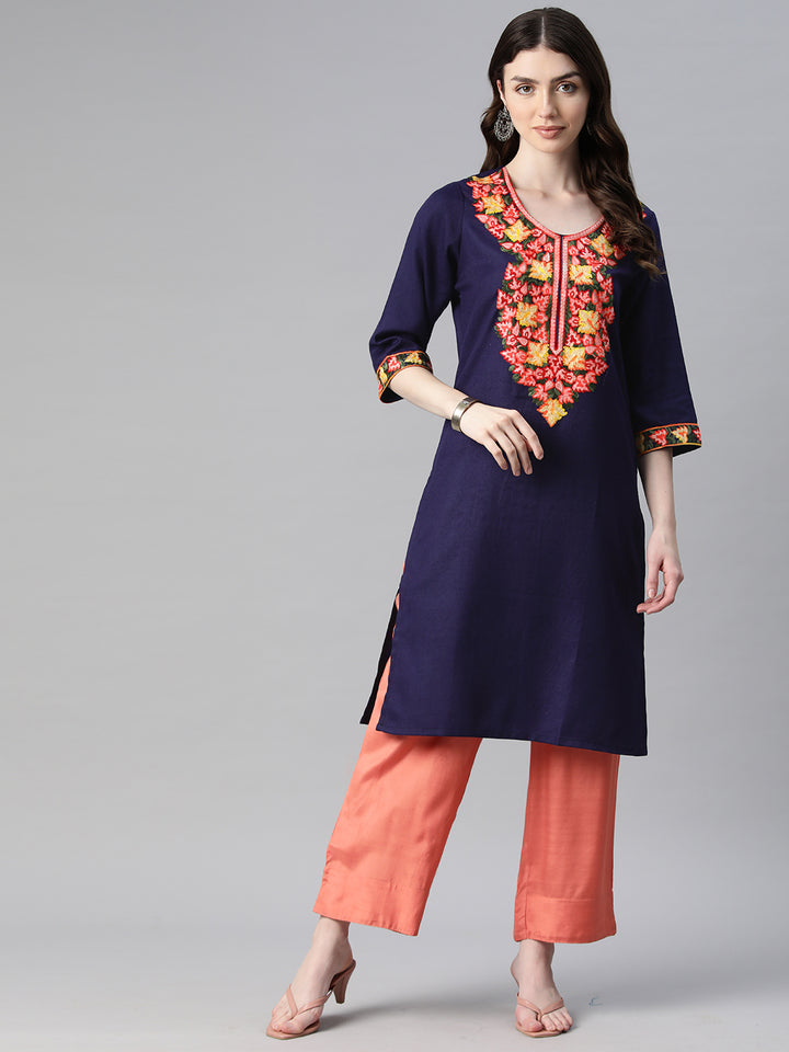 Women's Aari Embroidery Woollen Kurti