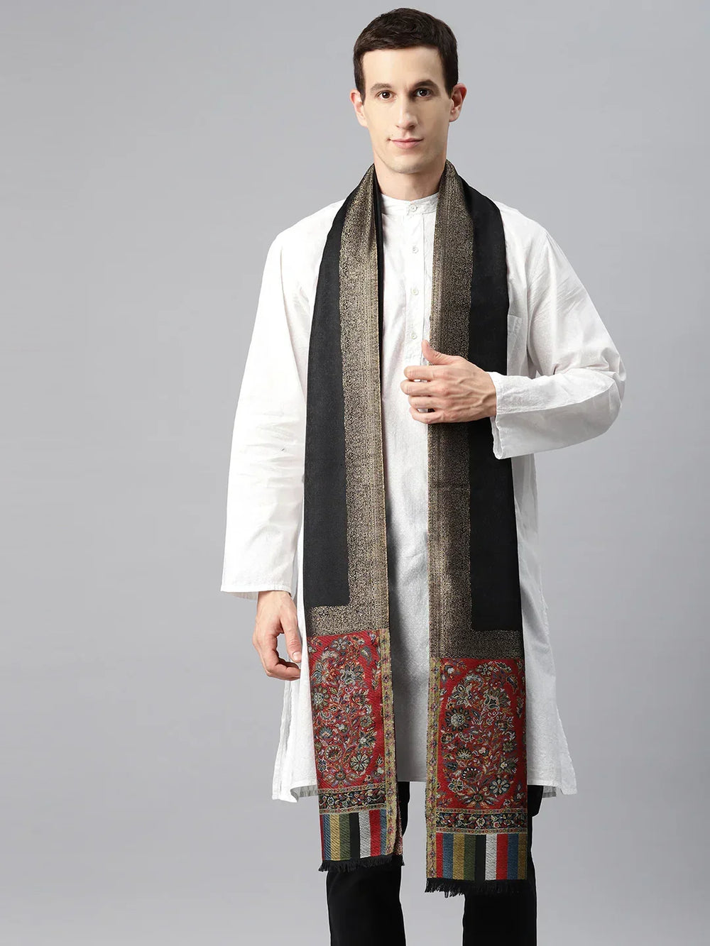 Men's Kani Wool Shawl with Zari Border - View 2 | Handwoven Kani | SWI Stylish