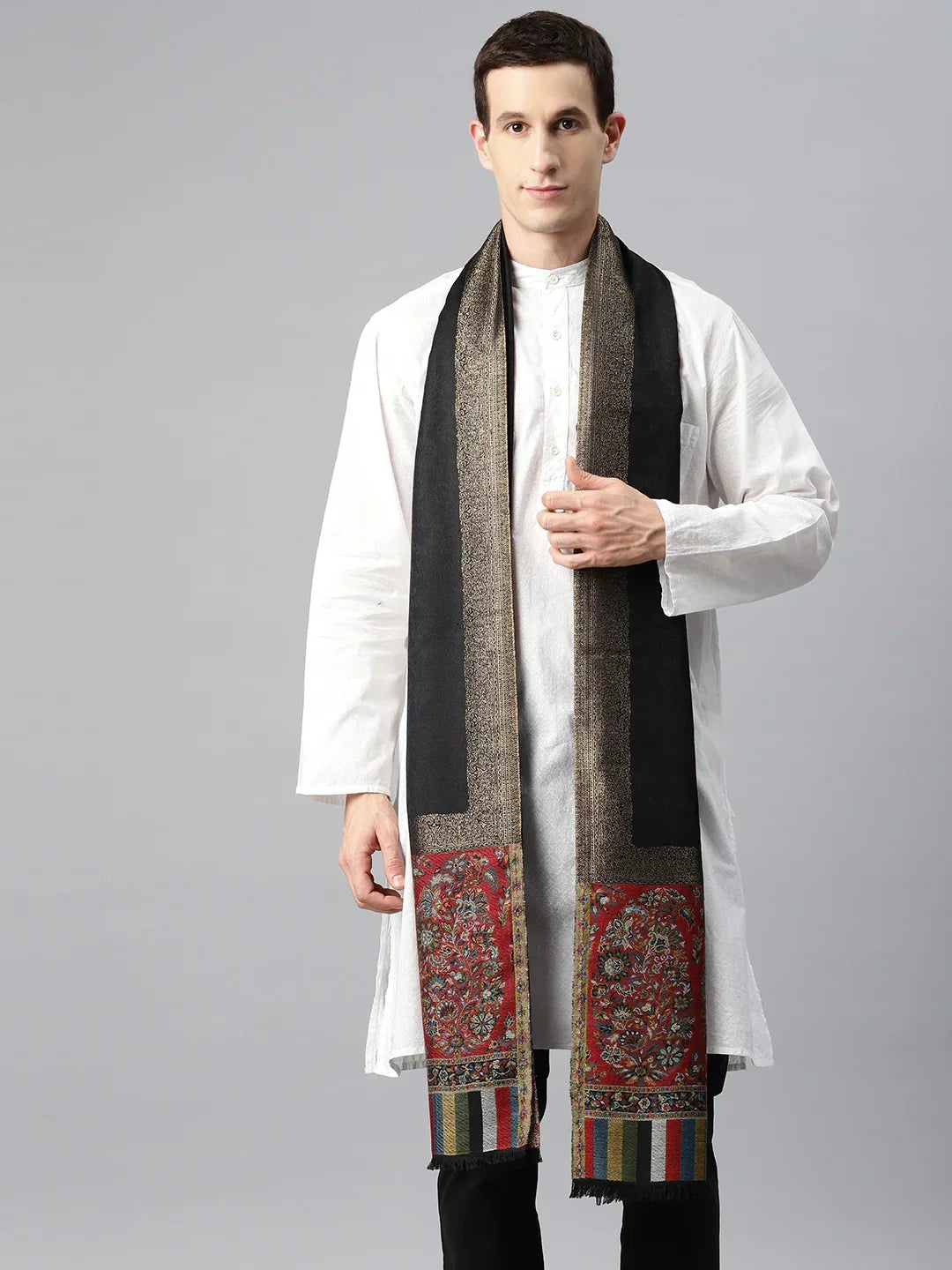 Men's Kani Wool Shawl with Zari Border - View 2 | Handwoven Kani | SWI Stylish