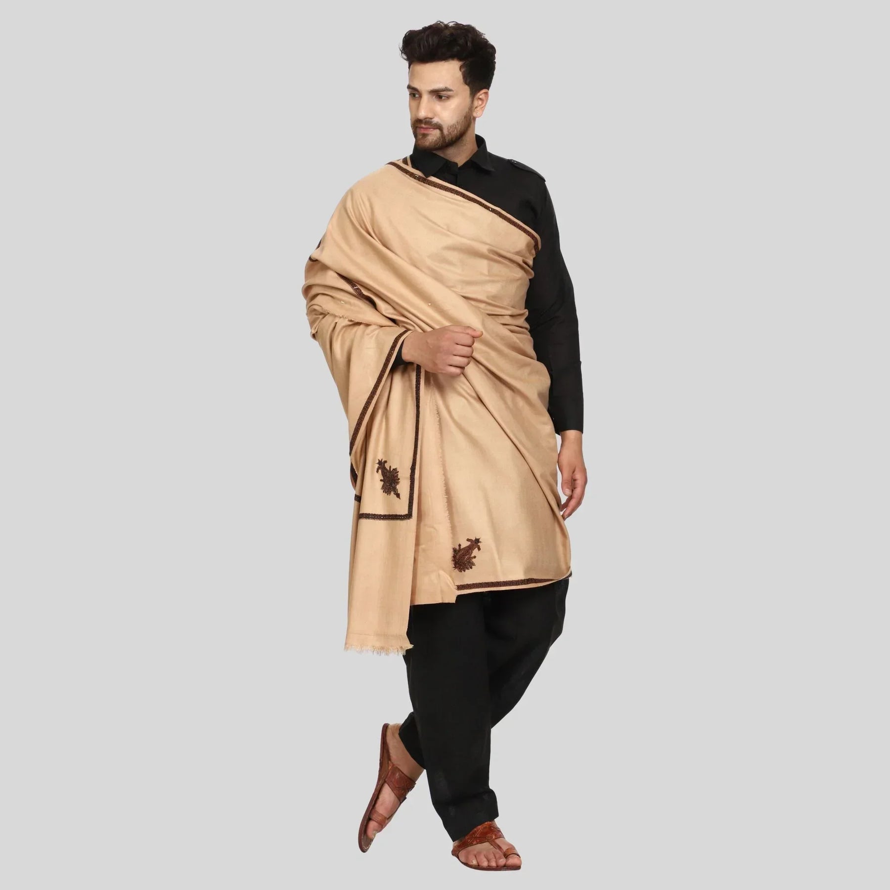 Men's Kashmiri Embroidered Wool Shawl - View 7 | Kashmiri Shawl | SWI Stylish