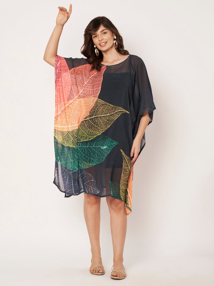 Women's Tropical Print Georgette Kaftan Dress