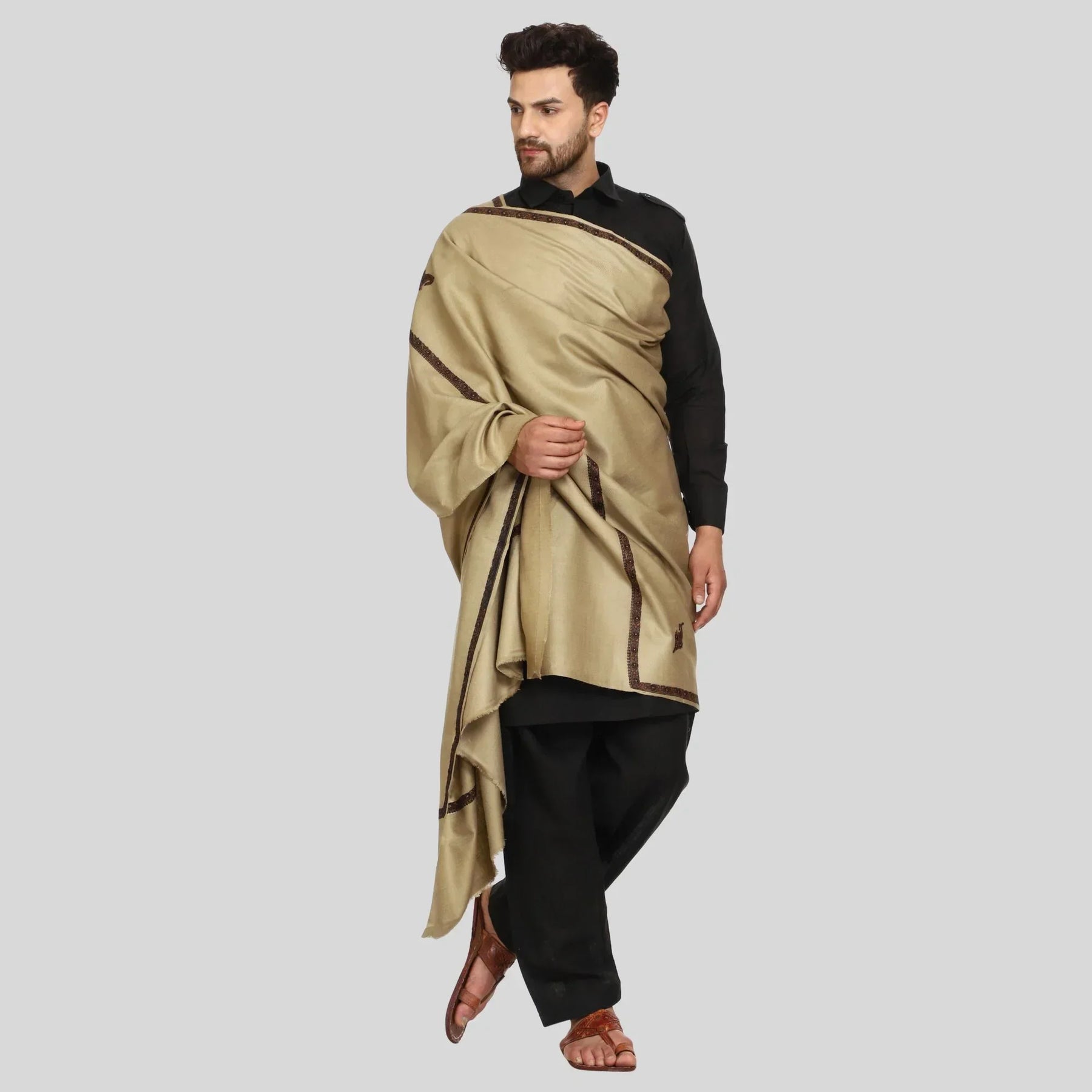 Men's Kashmiri Embroidered Wool Shawl - View 10 | Kashmiri Shawl | SWI Stylish