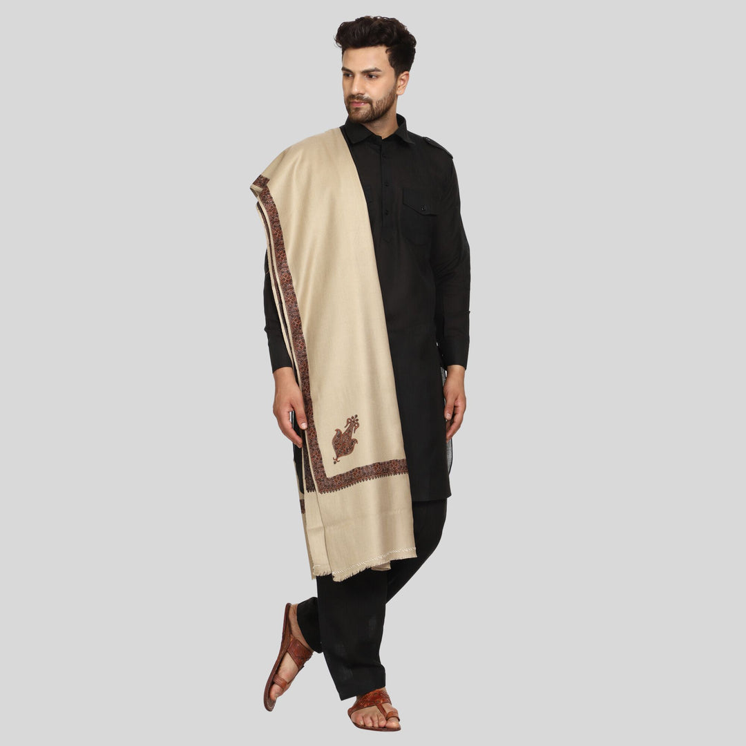 Men's Kashmiri Embroidered Wool Shawl