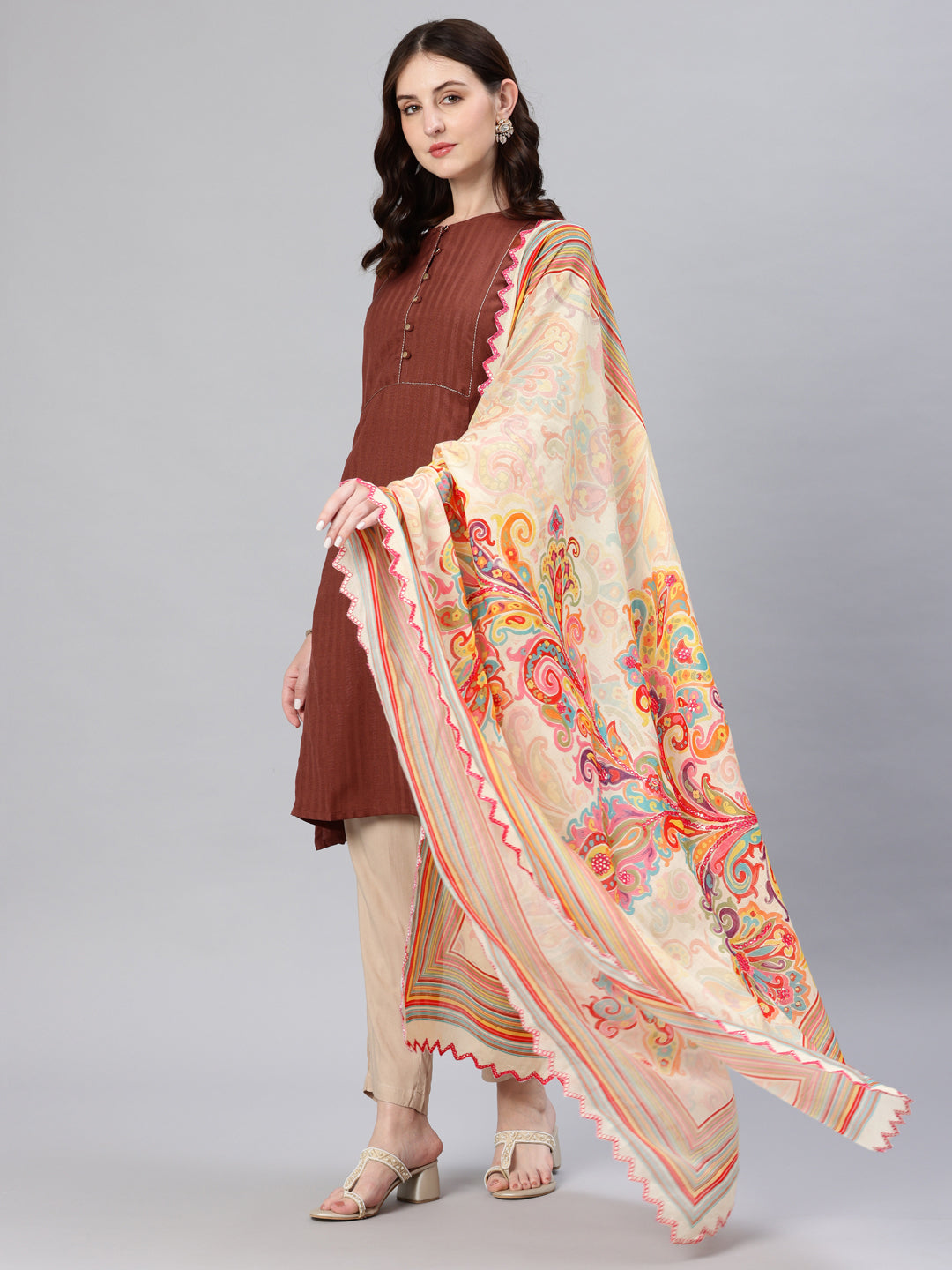 Women's Pure Cotton Printed Dupatta With Mirror Work