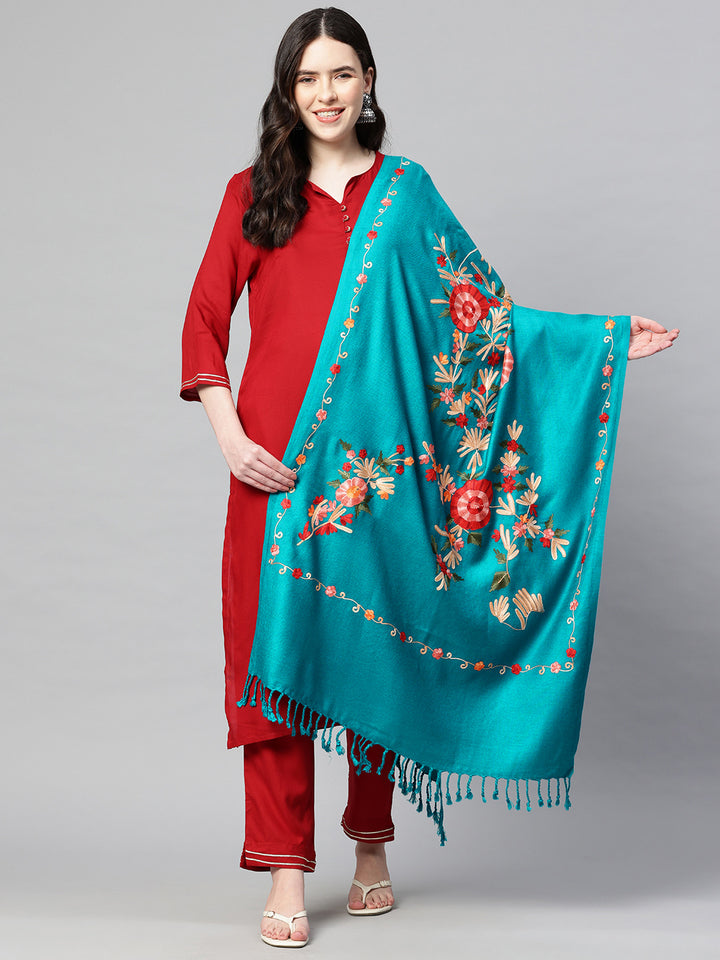 Women's Aari Embroidered Wool Stole