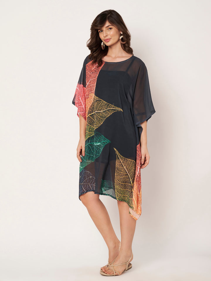 Women's Tropical Print Georgette Kaftan Dress