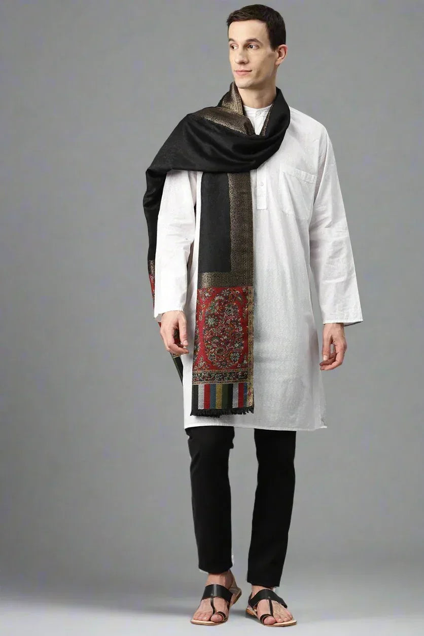 Men's Kani Wool Shawl with Zari Border | Handwoven Kani | SWI Stylish