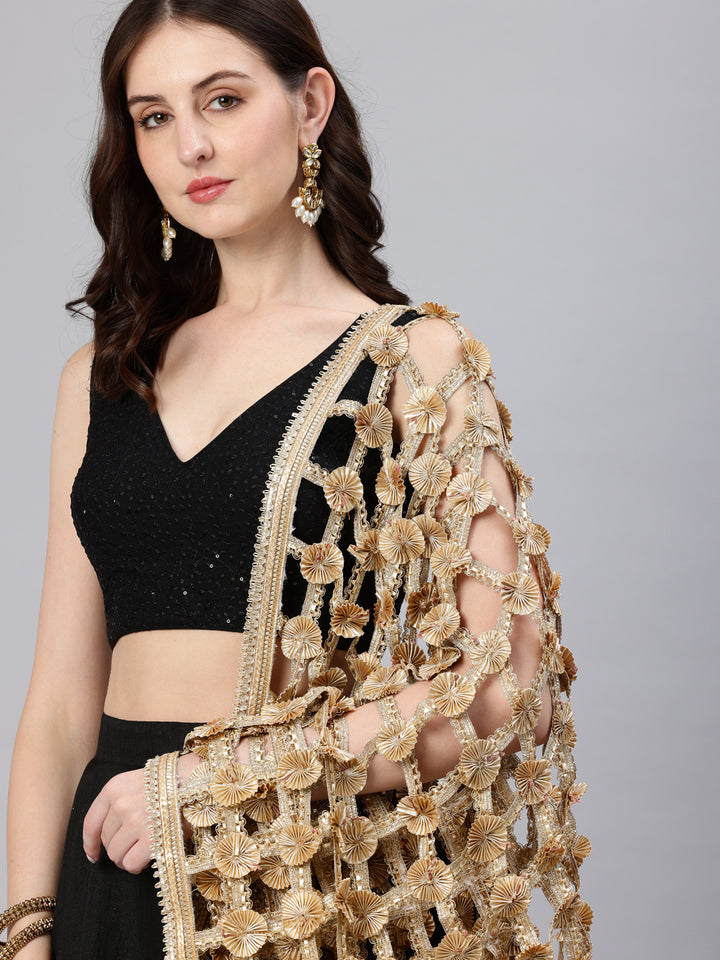 Women's Embroidered Golden Lace Dupatta