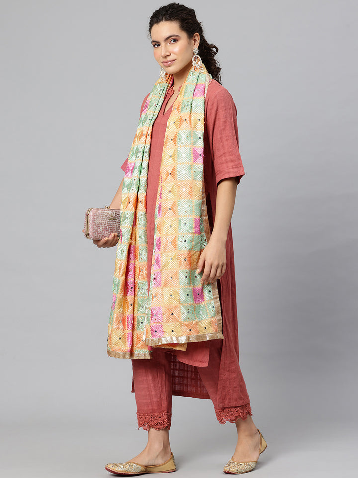 Women's Phulkari Embroidered Chiffon Dupatta