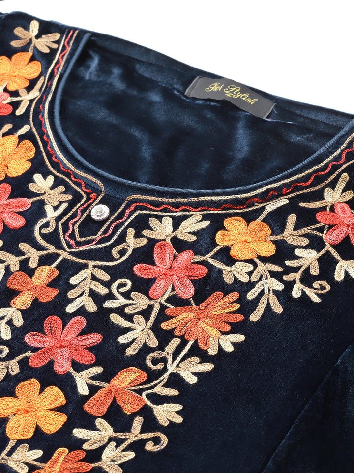 Women's Kashmiri Embroidered Velvet Co-ords – Kurta and Trousers