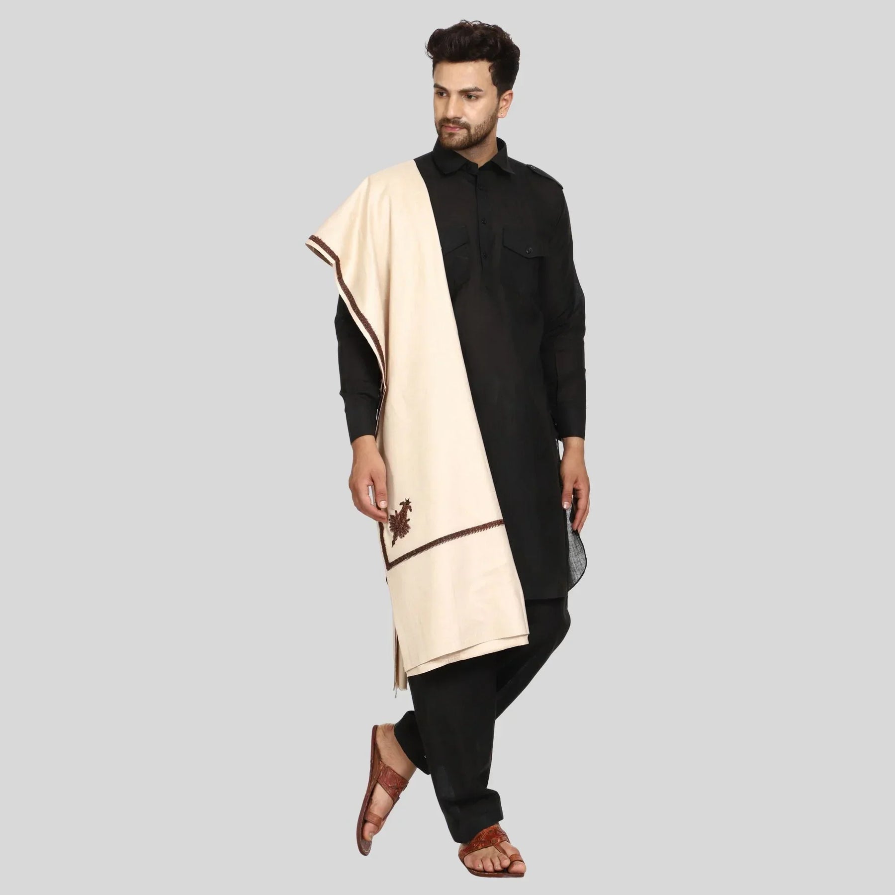 Men's Kashmiri Embroidered Wool Shawl - View 5 | Kashmiri Shawl | SWI Stylish