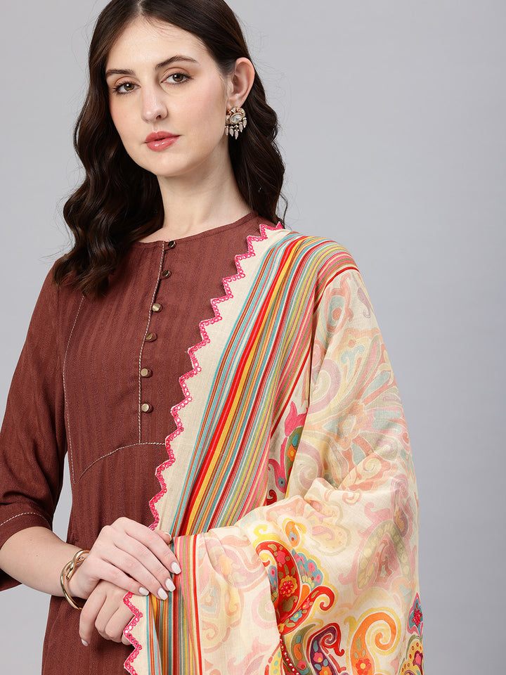 Women's Pure Cotton Printed Dupatta With Mirror Work