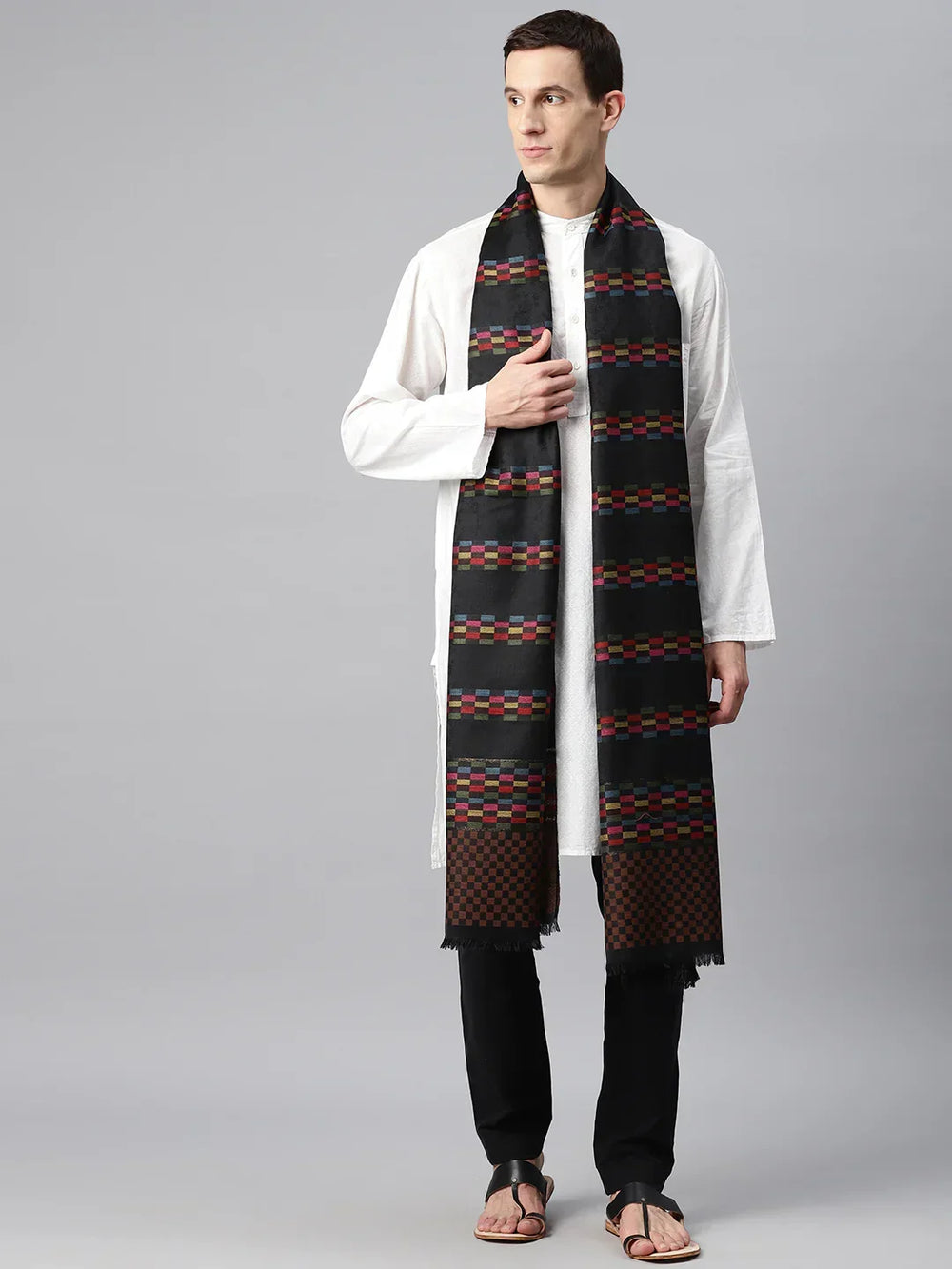 Men's Checkered Wool Shawl with Zari - View 2 | Kashmiri Shawl | SWI Stylish
