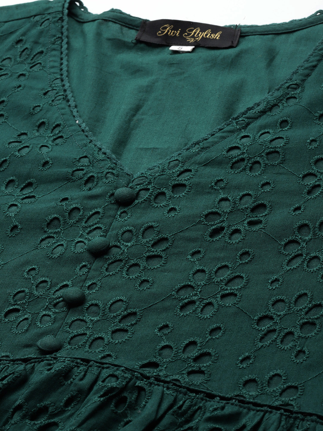 Women's Embroidered Schiffli Puff Sleeve A-Line Midi Dress
