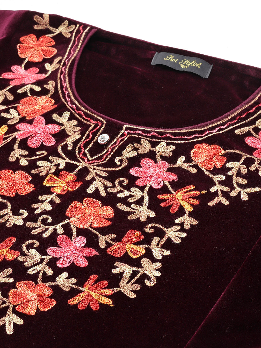 Women's Kashmiri Embroidered Velvet Co-ords – Kurta and Trousers