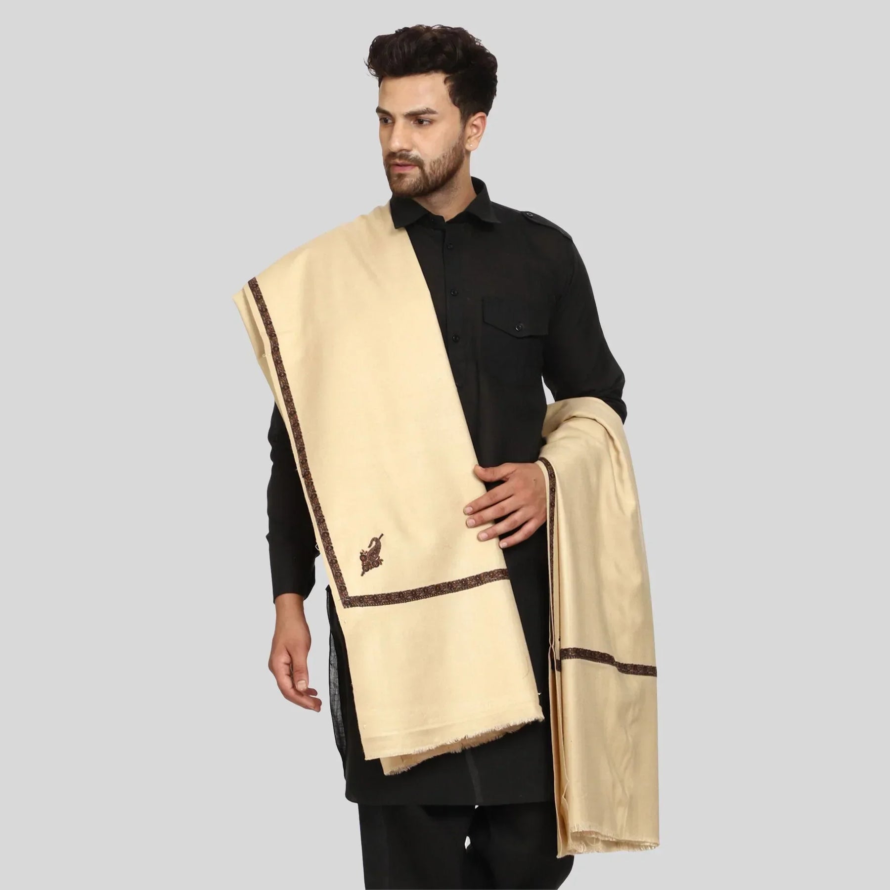 Men's Kashmiri Embroidered Wool Shawl - View 3 | Kashmiri Shawl | SWI Stylish