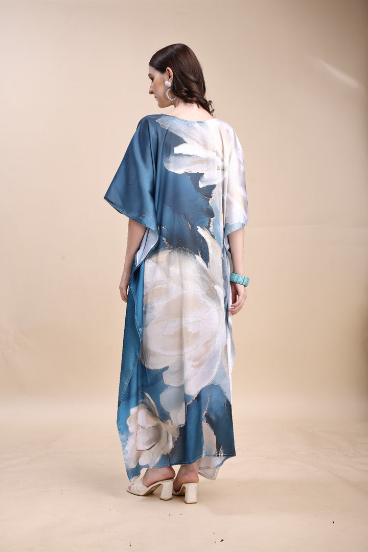 Women's Printed V-Neck Sleeves Long Satin Kaftan