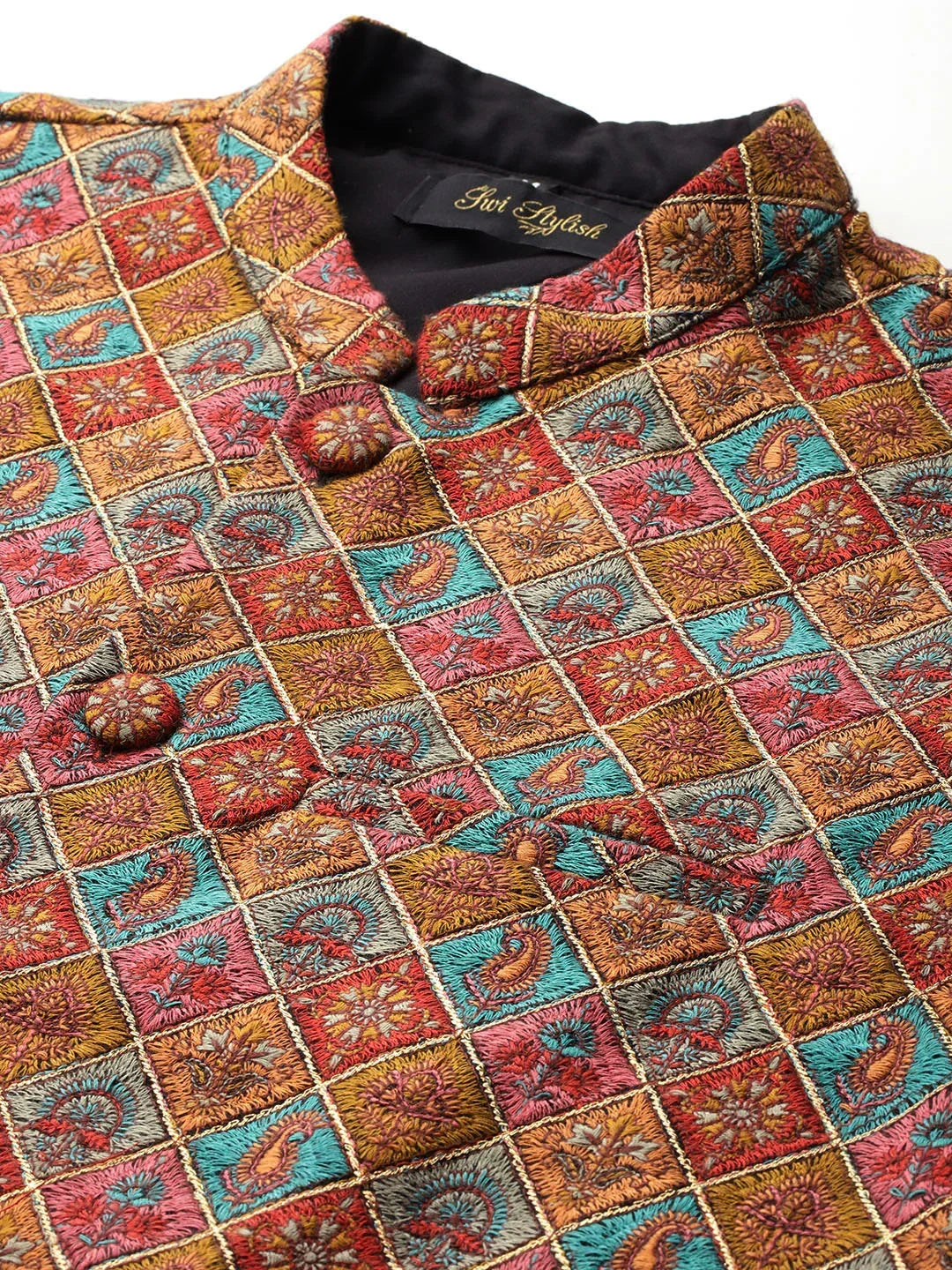 Men's Woven Embroidered Nehru Jacket - View 6 | Nehru Jacket | SWI Stylish