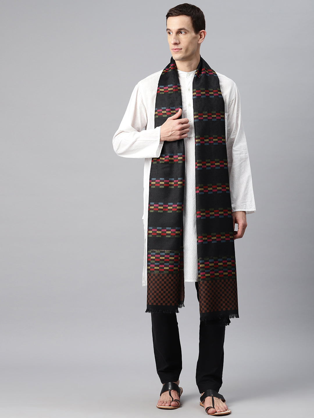 Men's Chevron Woven Wool Shawl