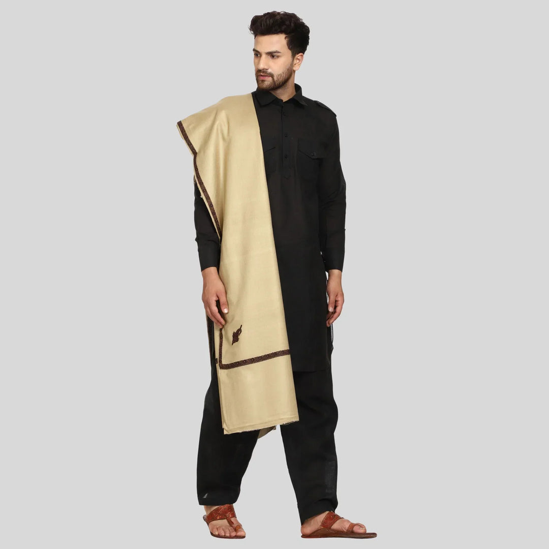 Men's Kashmiri Embroidered Wool Shawl - View 9 | Kashmiri Shawl | SWI Stylish