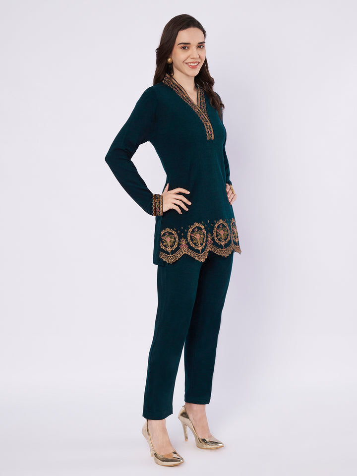 Women's Kashmiri Embroidered Woollen Co-ords – Kurta and Trousers