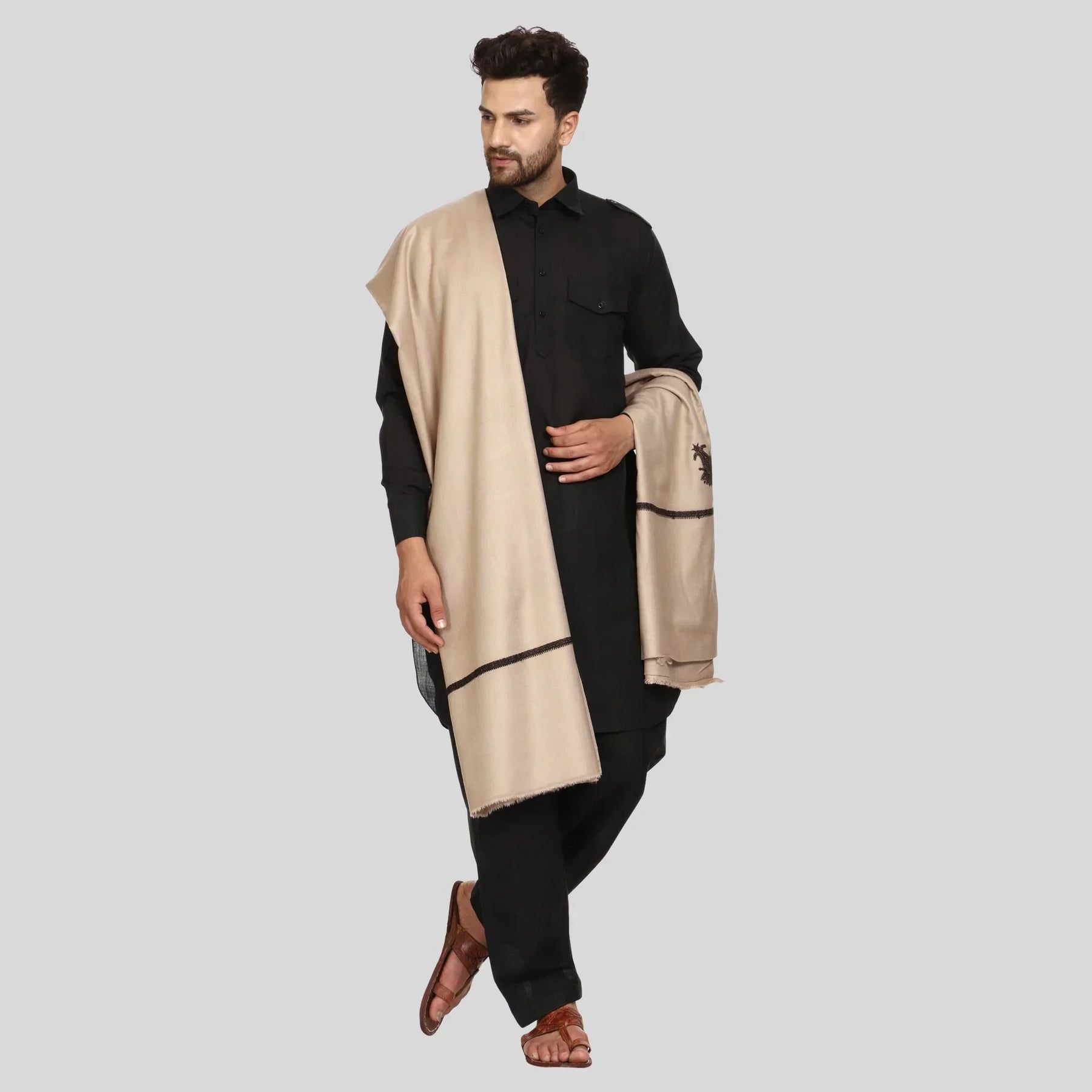 Men's Kashmiri Embroidered Wool Shawl - View 14 | Kashmiri Shawl | SWI Stylish