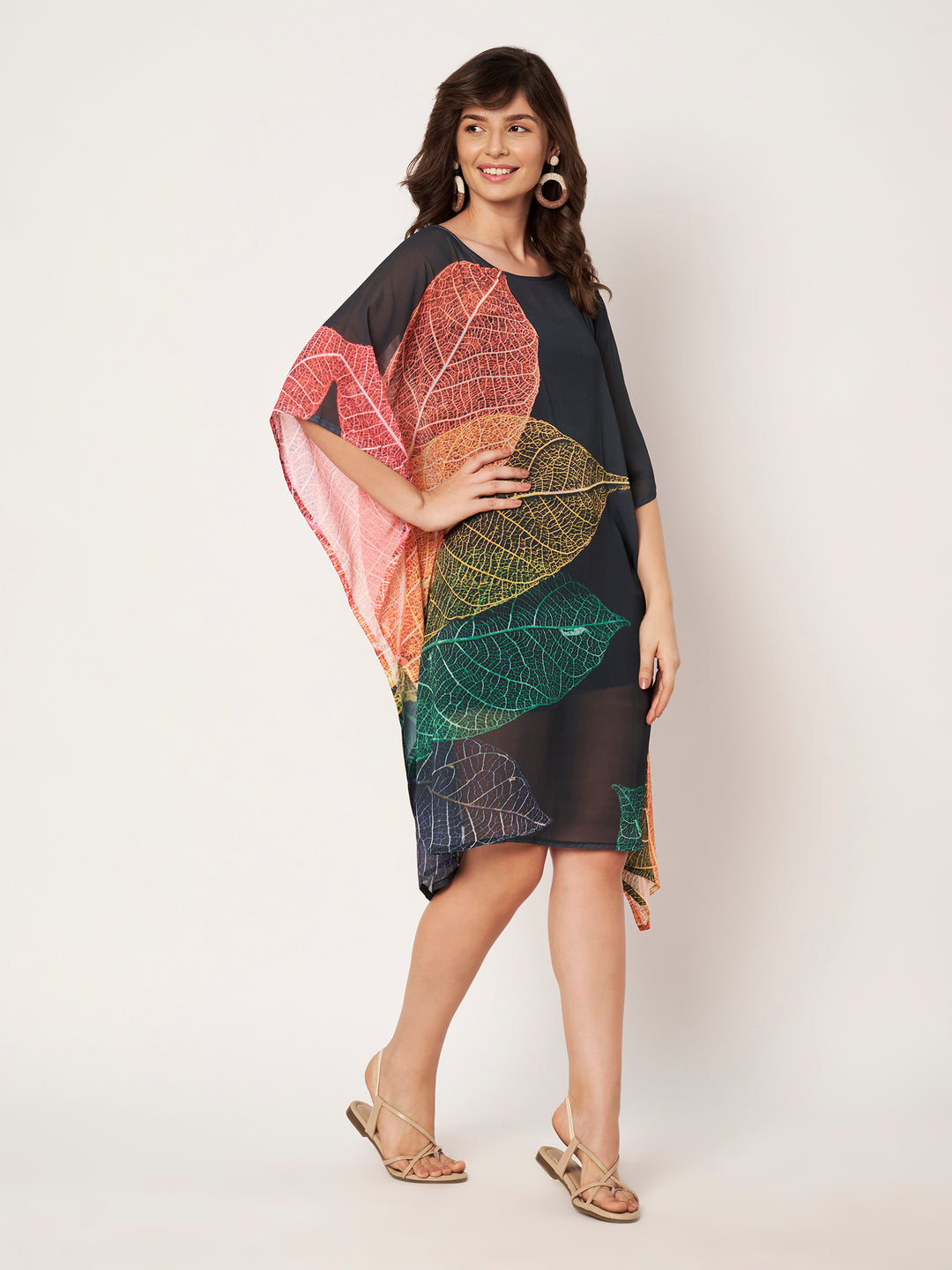 Women's Tropical Print Georgette Kaftan Dress