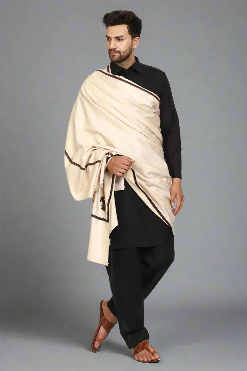 Men's Kashmiri Embroidered Wool Shawl - View 4 | Kashmiri Shawl | SWI Stylish