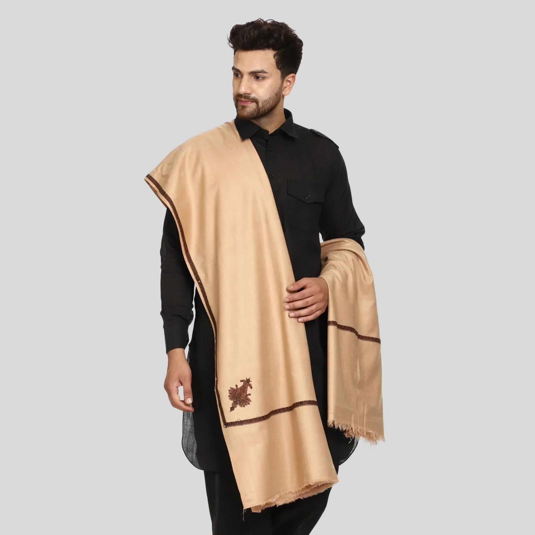 Men's Kashmiri Embroidered Wool Shawl - View 9 | Kashmiri Shawl | SWI Stylish