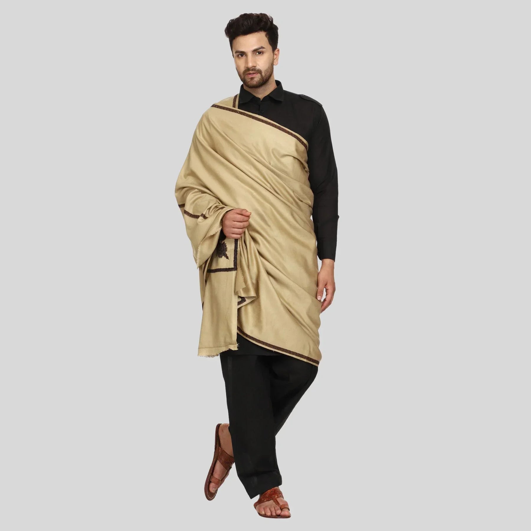 Men's Kashmiri Embroidered Wool Shawl - View 17 | Kashmiri Shawl | SWI Stylish