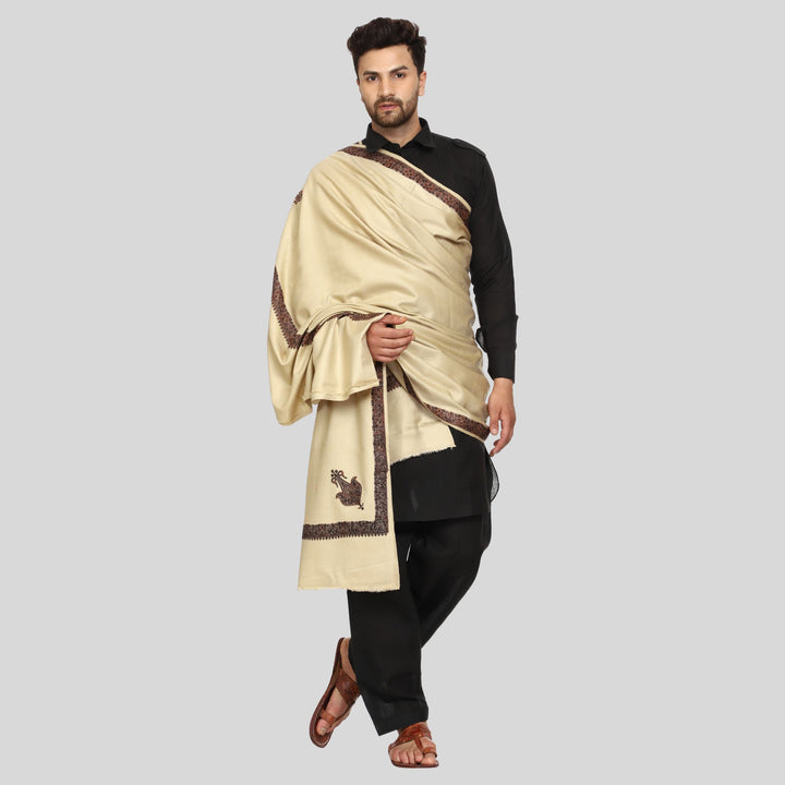 Men's Kashmiri Embroidered Wool Shawl