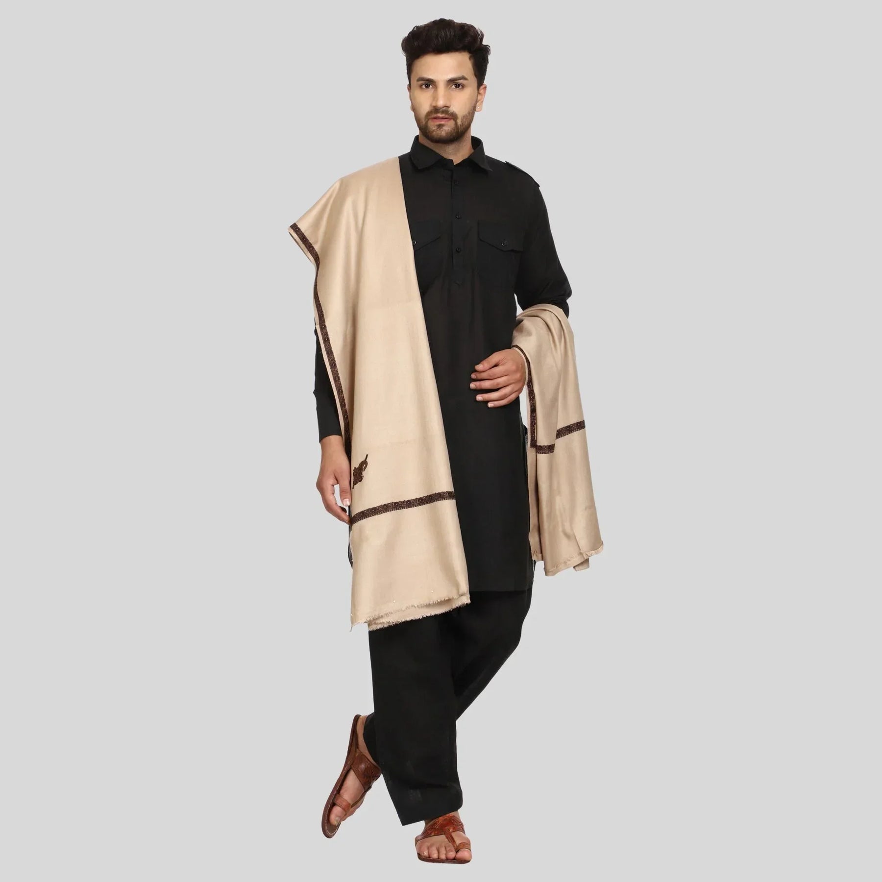 Men's Kashmiri Embroidered Wool Shawl - View 7 | Kashmiri Shawl | SWI Stylish